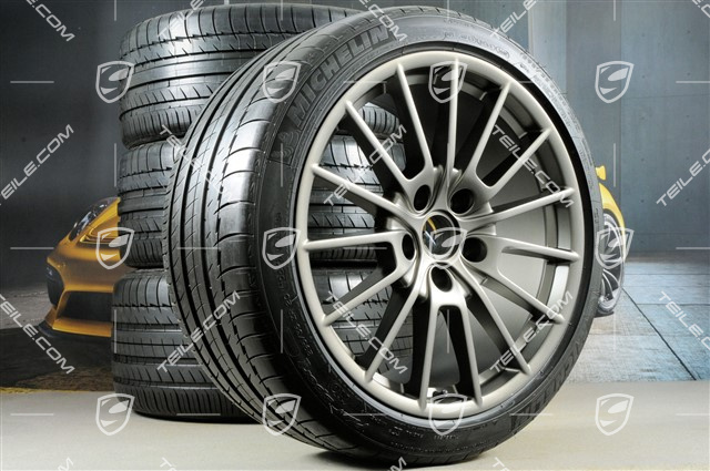 20" Panamera Sport Sommerräder Satz, 2 x 9,5J x 20 ET 65 + 2 x 11,5 J x 20 ET 63, Michelin Sommerreifen 255/40 ZR20 + 295/35 ZR20, Platinum
