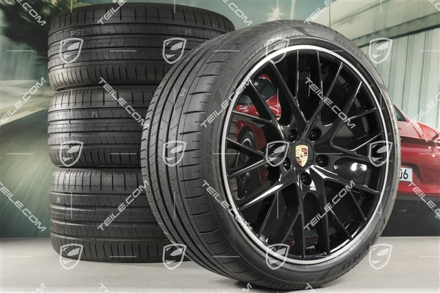 21" Koła letnie Panamera SportDesign, felgi 9,5J x 21 ET71 + 11,5J x 21 ET69 + opony letnie Pirelli 275/35 ZR21 + 315/30 ZR21, z czujnikami ciśnienia, ramiona czarny połysk