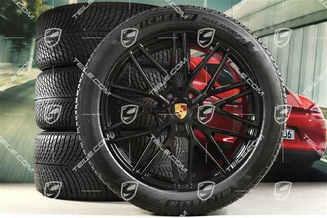 21-inch Cayenne COUPE "RS Spyder Design" winter wheel set, rims 9,5J x 21 ET46 + 11,0J x 21 ET49 + NEW Michelin Pilot Alpin 5 SUV winter tyres 285/45 R21 + 305/40 R21, with TPMS, black high gloss