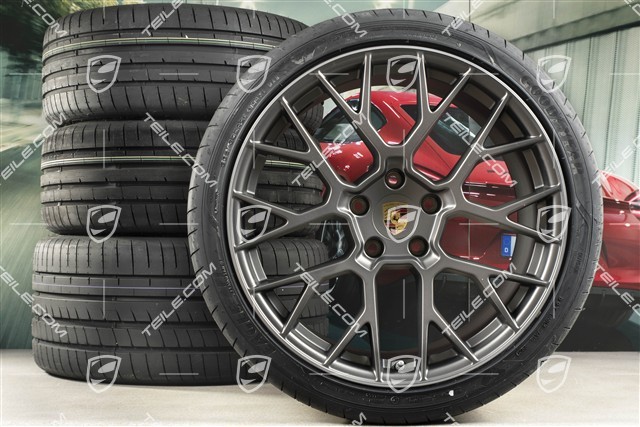 20+21-inch summer wheel set RS Spyder Design, rims 8,5J x 20 ET53 + 11,5J x 21 ET67 + NEW Goodyear summer tyres 245/35 R20 + 305/30 R21, with TPM, platinum satin matt