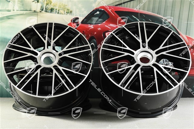21" Felgi Panamera Turbo S, komplet, centralnie mocowane, 9,5J x 21 ET71 + 10,5J x 21 ET71, czarny wysoki połysk