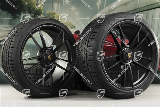 20+21-inch GTS "Turbo S" winter wheel set, central lock rims 8,5J x 20 ET50 + 11J x 21 ET66 + Continental winter tyres 245/35 R20 + 295/30 R21, black satin matt