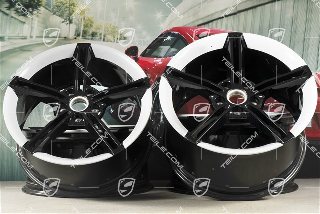 21" Felgensatz Mission E Design, 9,5J x 21 ET60 + 11,5J x 21 ET66, schwarz hochglanz/Carreraweiss metallic