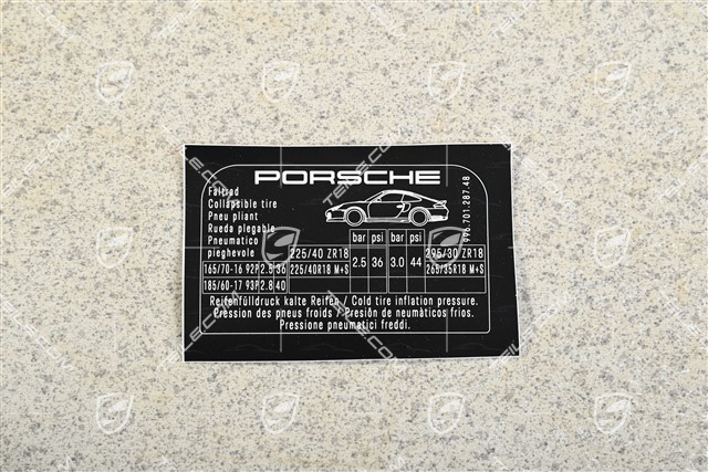 Identification / notice sticker for tire pressure C4S / Turbo