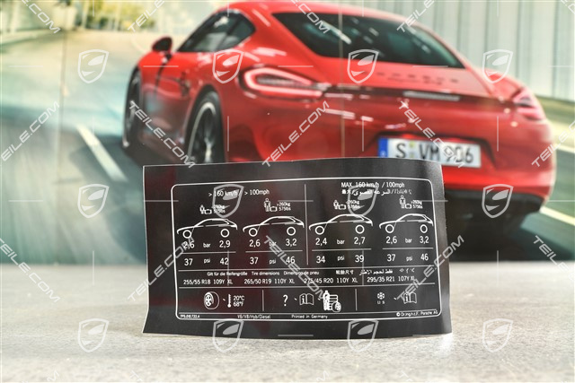 Klebeschild / Hinweiss / Kennschild für Reifendruck und Ladeinformation V6 / V8 / Hybrid / Diesel