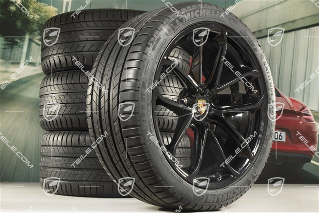 21" GT Design summer wheel set, wheel rims 9,5J x 21 ET27 + 10J x 21 ET19 + Michelin summer tyres 265/40 R21 + 295/35 R21, black high gloss, with TPM