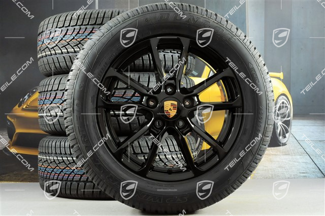 18" Winterräder Satz "Cayenne" Facelift 2014->, Felgen 8J x 18 ET53 + NEUE Dunlop Winterreifen 255/55 R18, mit RDK-Sensoren, schwarz hochglanz