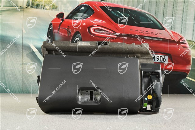 Glove compartment, leather, Black, complete, RHD