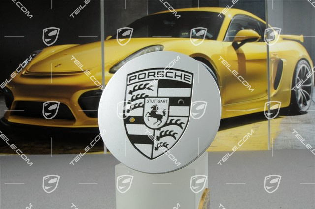 Hub cap, convex, crest black-white, Brilliant chrome