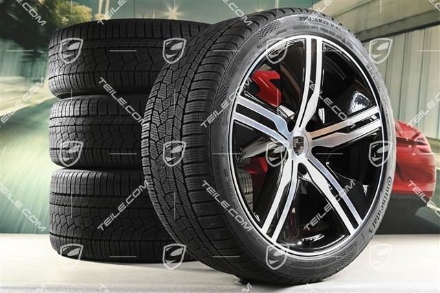 22-inch Macan Exclusive Design winter wheel set, rims 9J x 22 ET29 + 11J x 22 ET47 + NEW Continental winter tyres 255/40 R22 + 295/35 R22, black high gloss