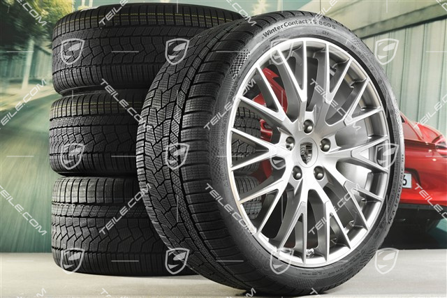 21" Panamera Exclusive Design Koła zimowe, komplet, felgi 9,5J x 21 ET71 + 10,5J x 21 ET71 + opony zimowe Continental Winter Contact TS860 S 275/35 R21 + 315/30 R21, platynowy srebrny