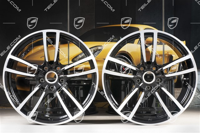 21" Komplet felg Cayenne Turbo, 11J x 21 ET58 + 9,5J x 21 ET46, czarny wysoki połysk