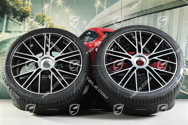 21" Panamera Turbo S Koła zimowe, komplet, centralne mocowanie, felgi 9,5J x 21 ET71 + 10,5J x 21 ET71 + opony zimowe Continental Winter Contact TS860 S 275/35 R21 + 315/30 R21, czarny wysoki połysk