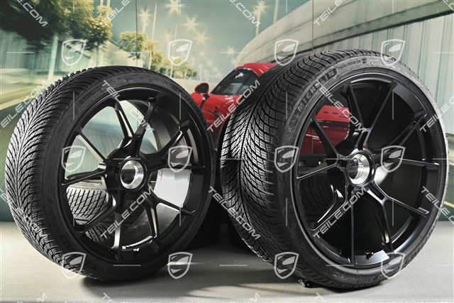 20"+21" koła zimowe GT3 / GT3RS, komplet, felgi montowane centralnie 9J x 20 ET43 + 11,5J x 21 ET46 + opony zimowe Michelin Pilot Alpin 5 245/35 R20 + 305/30 R21, czarny satynowy mat