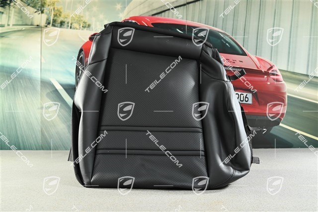 Front sport seat upholstery / cover, Leather, lower part / cushion, Black, L