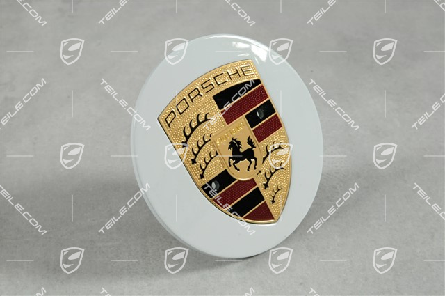 Radzierdeckel, rund, konvex, Porschwappen farbig, Weiss