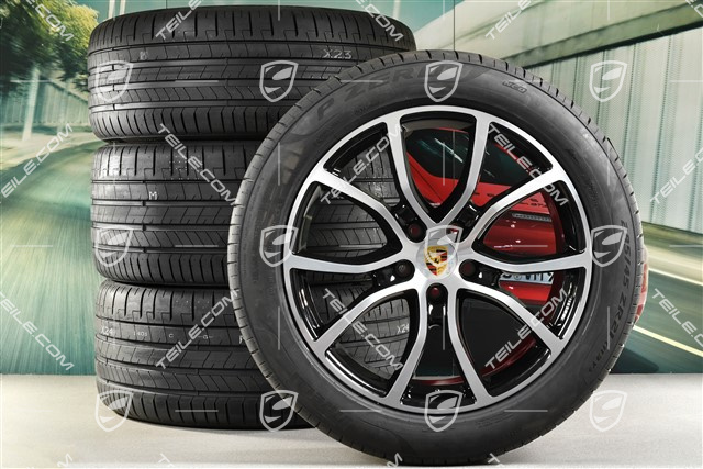 21" koła letnie Cayenne Coupe Exclusive Design, komplet, felgi 9,5J x 21 ET46 + 11,0J x 21 ET49 + NOWE opony letnie Pirelli P Zero 285/45 R21 + 315/40 R21, z czujnikami ciśnienia, czarny perłowy Jet Black metalik