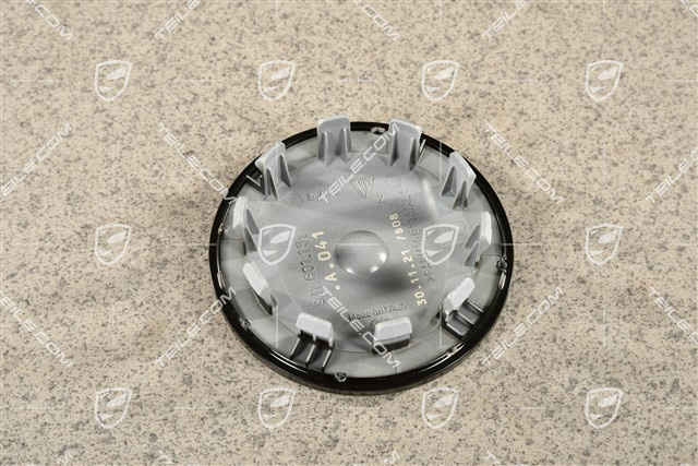 Wheel hub cap, crest coloured, Glossy black/ Glossy black outer ring
