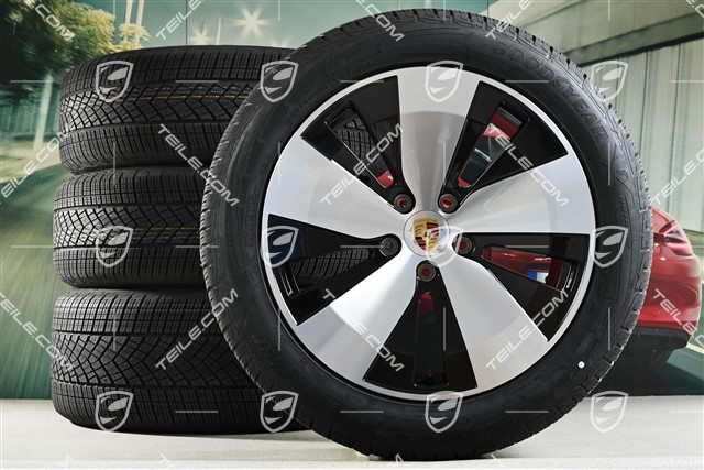 20-inch Macan winter wheel set, rims 7,5J x 20 ET32 + 10J x 20 ET49 + NEW Goodyear winter tyres 235/55 R20 + 285/45 R20, black high gloss