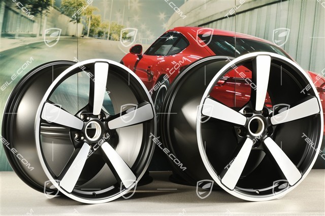 20+21" Felgensatz Turbo Exclusive Design, Felgen: vorne 9,5J x 20 ET44 + hinten 12J x 21 ET70, Schwarz Seidenmatt