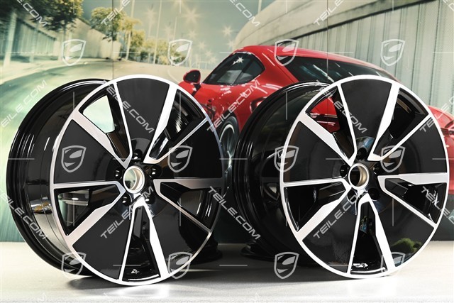 21" Komplet felg Macan Turbo, 8,5J x 21 ET27 + 10,5J x 21 ET47, czarny wysoki połysk