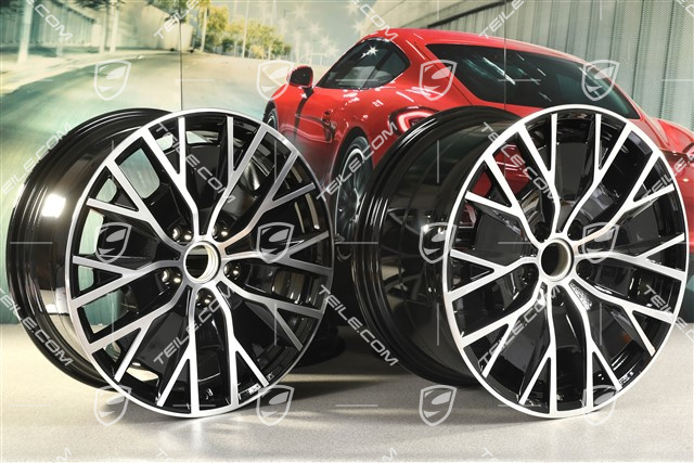 20" komplet felg Turbo S Aero Design, 9J x 20 ET54 + 11J x 20 ET60, czarny wysoki połysk + frezowana powierzchnia
