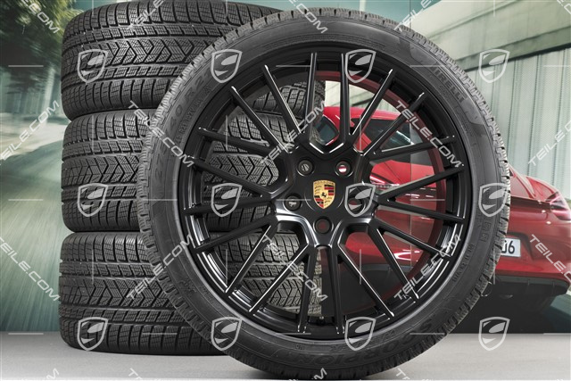21-inch Cayenne COUPÉ RS Spyder winter wheel set, rims 9,5J x 21 ET46 + 11,0J x 21 ET49 + Pirelli winter tyres275/40 R21 + 305/35 R21, with TPMS, black satin matt