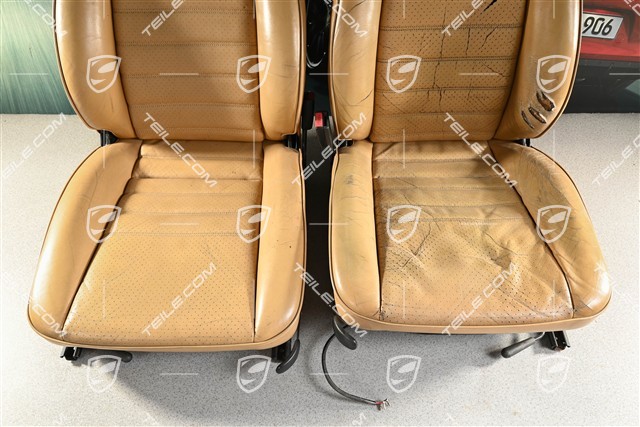 Sessel, manuell verstellbar, höhenverstellbar, Leder/Lederimitat, beige, beschädigtes Leder. (L+R)