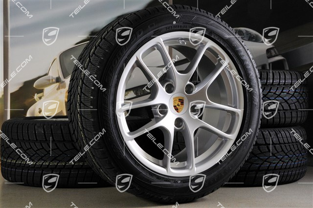18" Cayman winter wheel set, 8J x 18 ET57 + 9J x 18 ET47 + winter tyres Dunlop SP Winter Sport 3D 235/45 R18 + 265/45 R18, with TPMS.