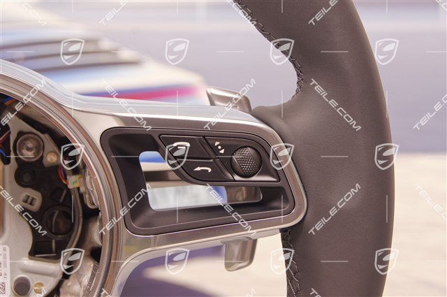 Sports multifunction steering wheel, 3-spoke, Leather,  without compass, heated, Black