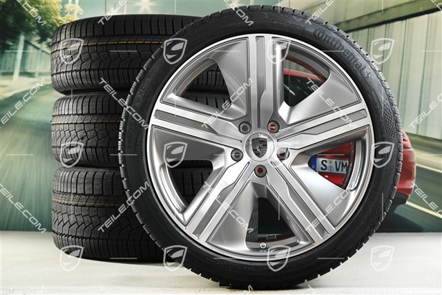 22-inch Macan Exclusive Design winter wheel set, rims 9J x 22 ET29 + 11J x 22 ET47 + Continental winter tyres 255/40 R22 + 295/35 R22, Platin Silver