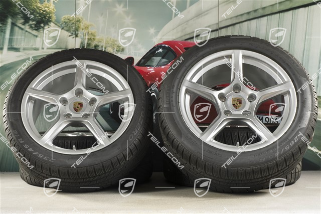 18" Boxster winter wheels set, rims 8J x 18 ET57 + 9,5J x 18 ET49, Pirelli Sottozero II winter tires 235/45 R18 + 265/45 R18, DOT/prod. year 2020, tyres profile 6-7mm, with TPMS