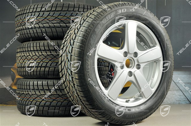19" Winterräder Satz Cayenne Sport Classic, Felgen 8,5J x 19 ET59 + Dunlop Winterreifen 265/50 R19, in GT-Silber Metallic, ohne RDK-Sensoren