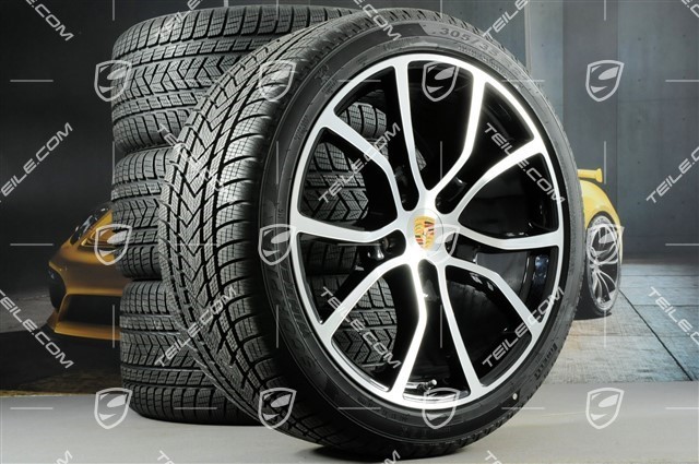 21-inch Cayenne Exclusive Design winter wheel set, rims 9,5J x 21 ET46 + 11,0J x 21 ET58 + NEW Pirelli winter tyres 275/40 R21 + 305/35 R21, with TPMS, Jet Black Metallic
