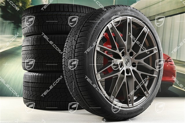 22" Macan RS Spyder Design Winterräder Satz, Felgen 9J x 22 ET29 + 11J x 22 ET47 + NEUE Continental Winterreifen 255/40 R22 + 295/35 R22, in Turbonit