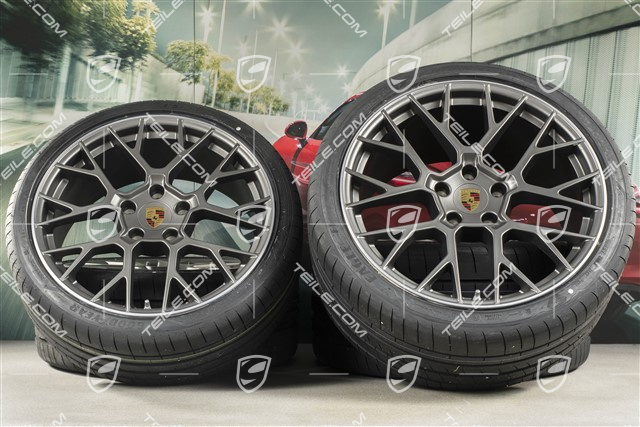 20+21-inch summer wheel set RS Spyder Design, rims 8,5J x 20 ET53 + 11,5J x 21 ET67 + Goodyear summer tyres 245/35 R20 + 305/30 R21, with TPM, platinum satin matt