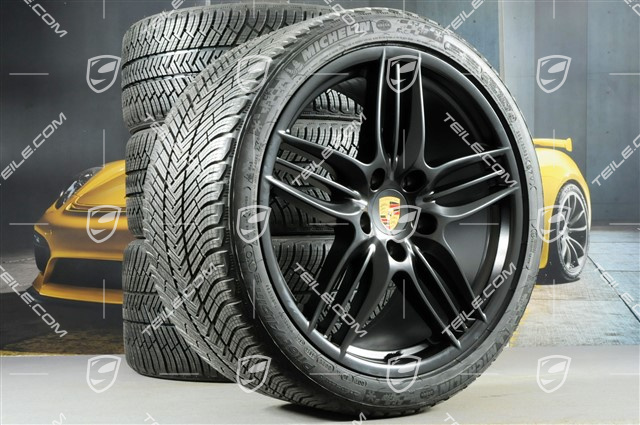 20" Sport Design Winterräder Satz, 8,5J x 20 ET51 + 11J x 20 ET70 + Michelin Winterreifen 245/35 ZR20 + 295/30 ZR20, mit RDK-Sensoren, Schwarz Seidenmatt