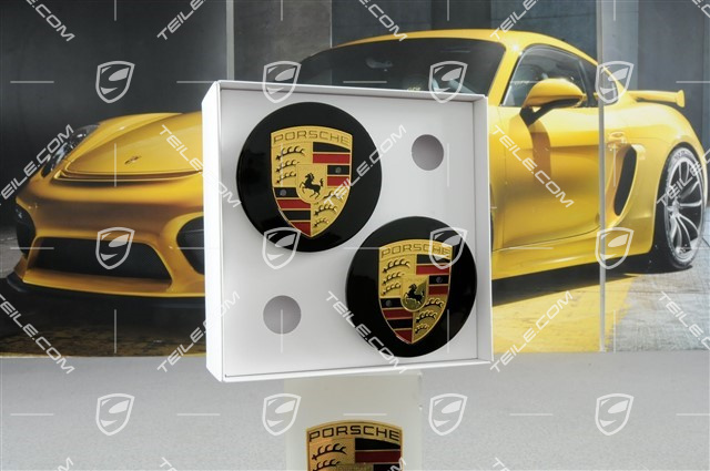 Radzierdeckel Satz, konvex, schwarz hochglanz, Wappen farbig, für 20-Zoll Sport Classic II Räder