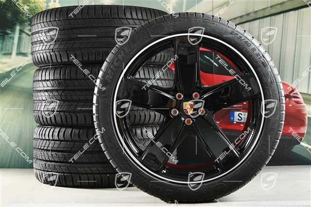 21" Sport Classic summer wheel set, wheel rims 9,5J x 21 ET27 + 10J x 21 ET19 + NEW Michelin summer tyres 265/40 R21 + 295/35 R21, with TPMS, black high gloss