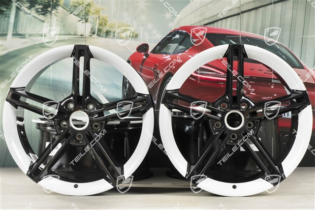 21" Wheel rim set Mission E Design, 9,5J x 21 ET60 + 11,5J x 21 ET66, black high gloss/Carrera white metallic