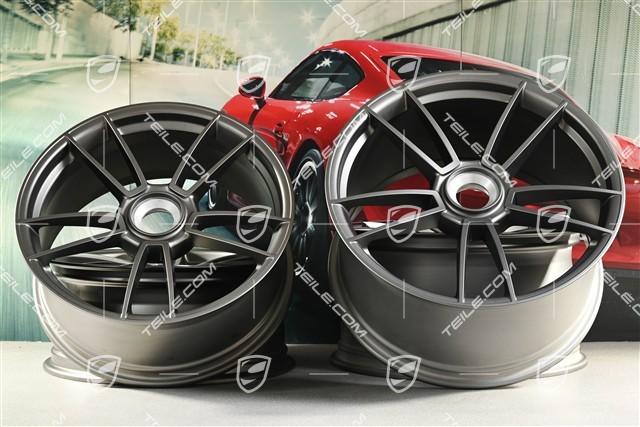 20+21-inch wheel rim set Turbo S, rims: front 8,5J x 20 ET40 + rear 11J x 21 ET66, Platinum satin matt