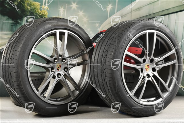 21-inch Cayenne Turbo summer wheel set, rims 9,5J x 21 ET46 + 11,0J x 21 ET49 + Pirelli P Zero summer tyres 285/40 R21 + 315/35 R21, Platinum satin matt