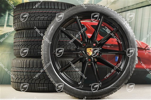 20/21-inch Carrera S winter wheel set, wheel rims 8,5J x 20 ET53 + 11J x 21 ET66 + Continental winter tyres 245/35 R20 + 295/30 R21, in black high gloss