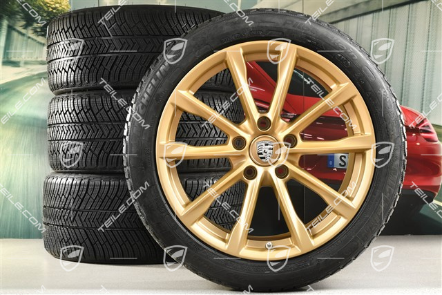 19" Boxster S Winterräder Satz, Felgen 8J x 19 ET57 + 10J x 19 ET45 + NEUE Michelin Pilot Alpin 4 Winterreifen 235/40 R19 + 265/40 R19, aurum seidenmatt