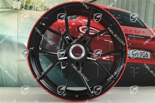 20"+21" GT3 Felgen Satz, 9,5J x 20 ET46 + 12J x 21 ET45, in Schwarz Seidenmatt, Rand in Rot