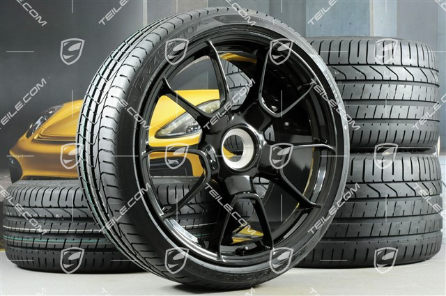 20" summer wheels set 911 Turbo S Exclusive Design, rims 11,5J x 20 ET56 + 9J x 20 ET51 + summer tyres 305/30 ZR20 + 245/35 ZR20, Black high-gloss