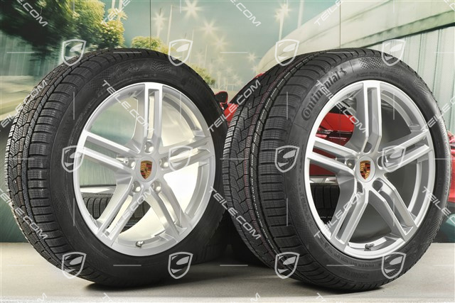 19" Panamera Winterräder Satz, Felgen 9J x 19 ET64 + 10,5J x 19 ET62 + NEUE Continental Winter Contact TS860 S Winterreifen 265/45 R19 + 295/40 R19, in Silber