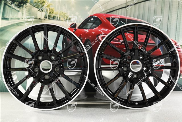 19-inch Sport Design wheel set, black, wheels 8J x 19 ET57 + 9,5J x 19 ET46, wheel star in black / silver pinstripe round the edge