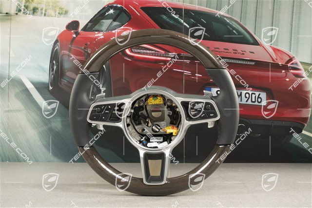 Multifunction steering wheel, 3-spoke, Heated, Leather / Wood Paldao, Black