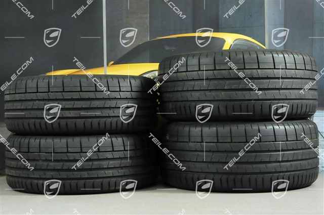 20" Carrera S koła letnie, komplet, felgi 8J x 20 ET57 + 10J x 20 ET45 + NOWE opony letinie Pirelli 235/35 ZR20 +265/35 ZR20, srebrne, z czujnikami ciśnienia